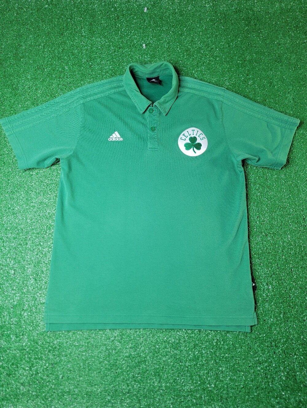 Adidas NBA Boston Celtics Men's Polo Shirt Size Large Green White Short Sleeve